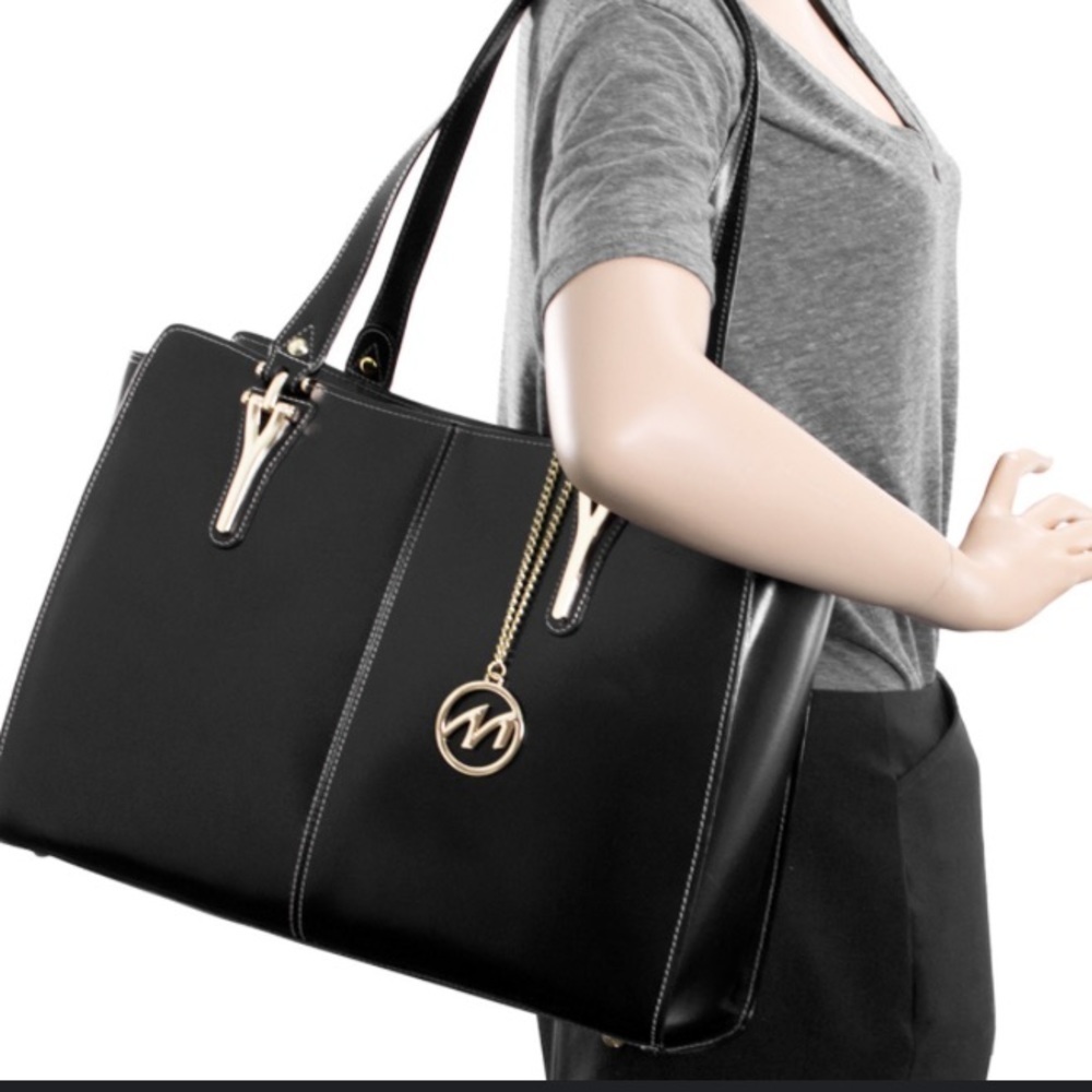 McKlein Glenna Leather‎ Tablet Tote Bag Leather tablet tote black